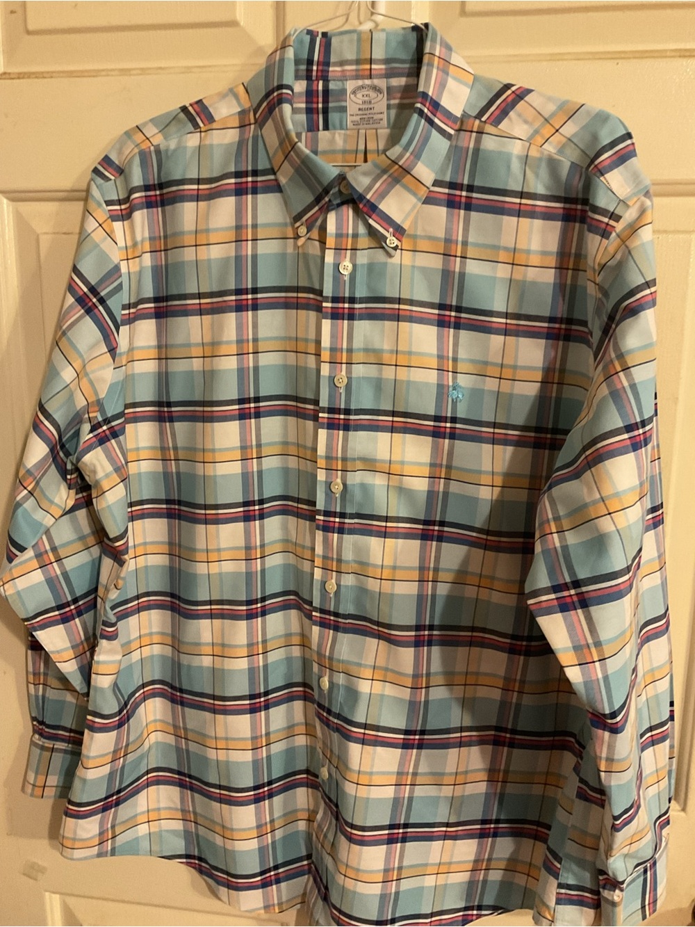 BROOKS BROTHERS REGENT FIT 2X Men's Blue Plaid  Button-Up Shirt - 100% Pima iron